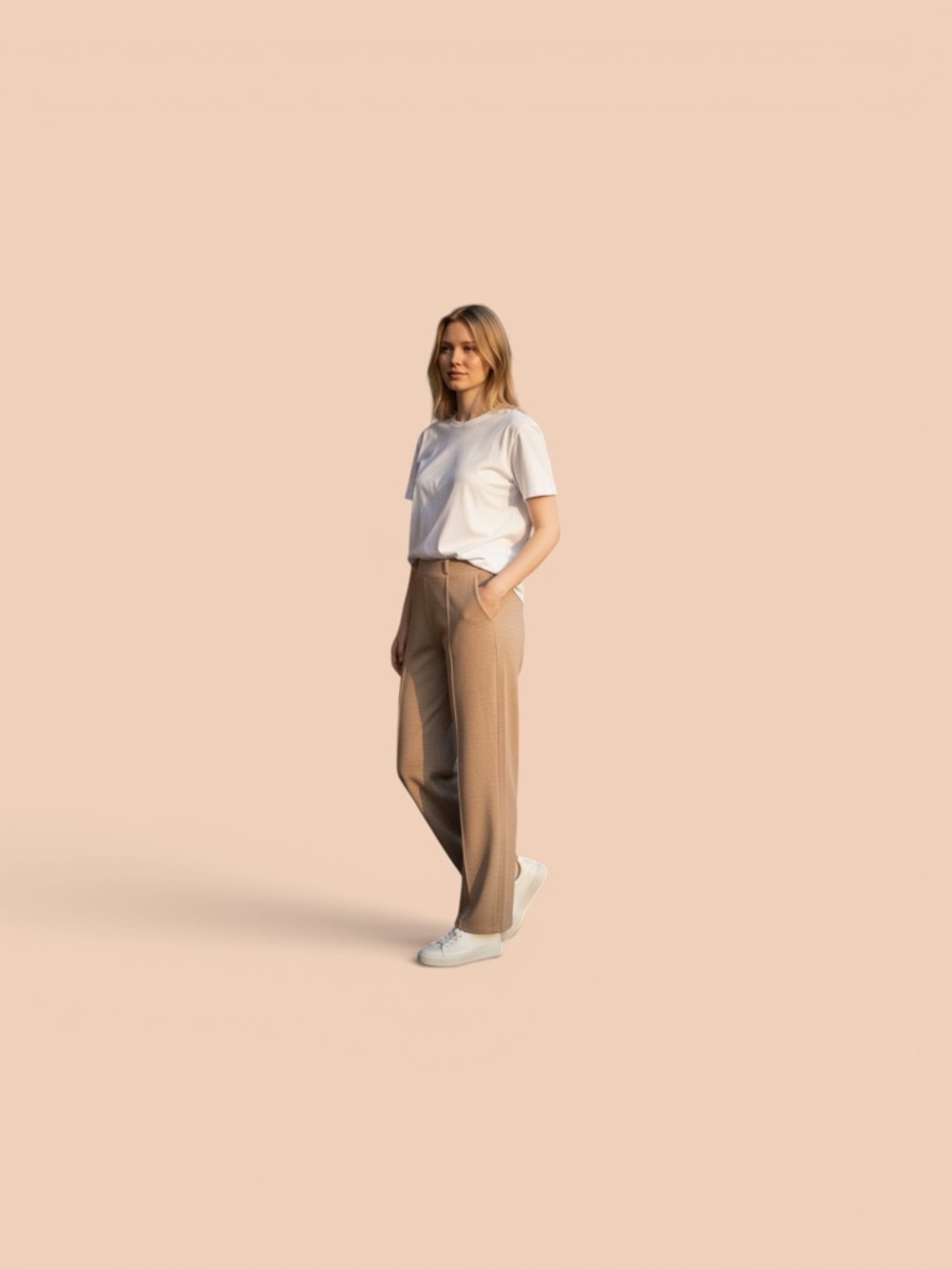 OGL Wide-Leg Knit Pants in Light Beige